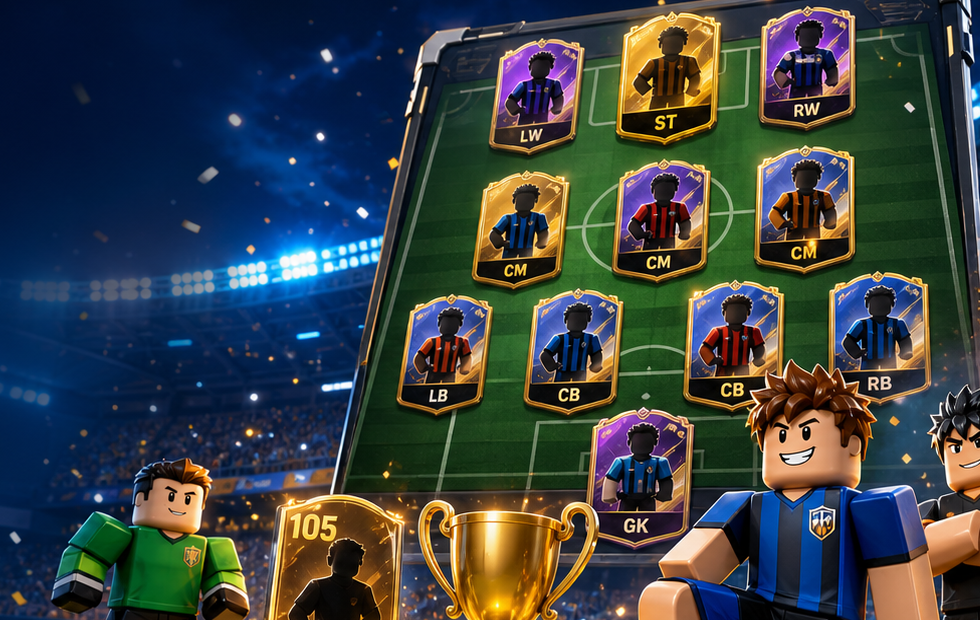 Build A Soccer Squad player cards connected on a football formation board