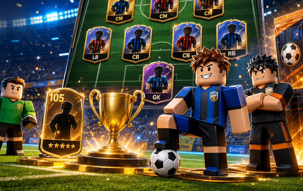 Build A Soccer Squad Cup Mode trophy and 105 OVR card visual